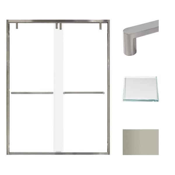 Transolid Eden 60 in. W x 80 in. H Sliding Semi-Frameless Shower Door in Brushed Nickel with Low Iron Glass