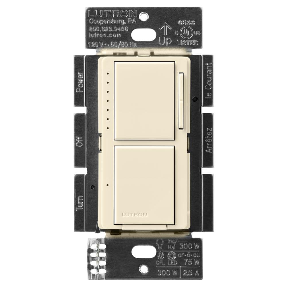 Maestro LED+ Dual Dimmer and Switch, 75-Watt LED Bulbs/2.5 Amp Fans, Single-Pole, Almond (MACL-L3S25-AL) -  Lutron