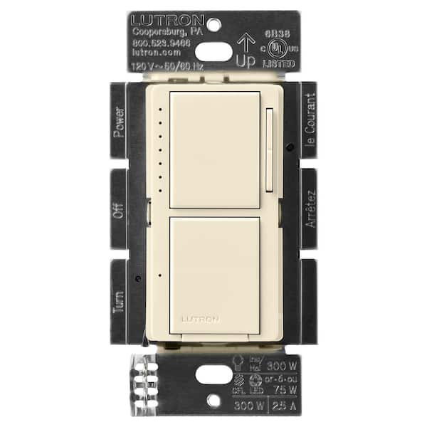 Lutron Maestro LED+ Dual Dimmer and Switch, 75-Watt LED Bulbs/2.5 Amp Fans, Single-Pole, Almond (MACL-L3S25-AL)