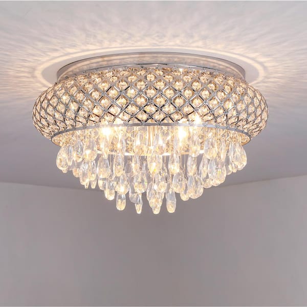 Jackson 5-Light 19.7 in. Chrome Flush Mount With Crystal Shade