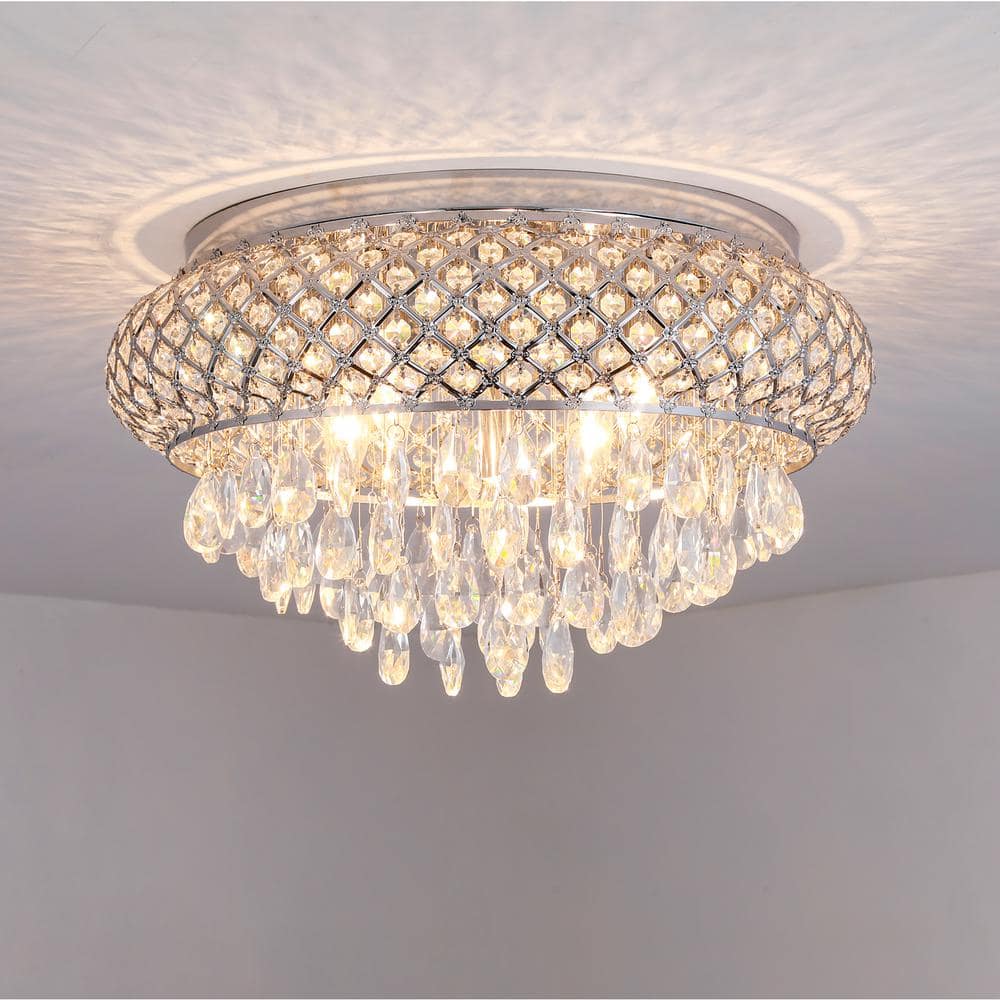 Maxax Jackson 5-Light 19.7 in. Chrome Flush Mount With Crystal Shade ...