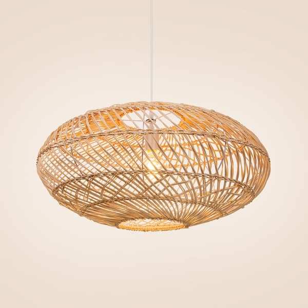 ARTURESTHOME 1- Light Natural Rattan Pendant Light Geomitric 19.68" X 10.23"