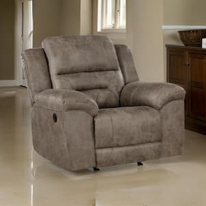 Brown Microfiber Rocker Manual Recliner with Solid Wood