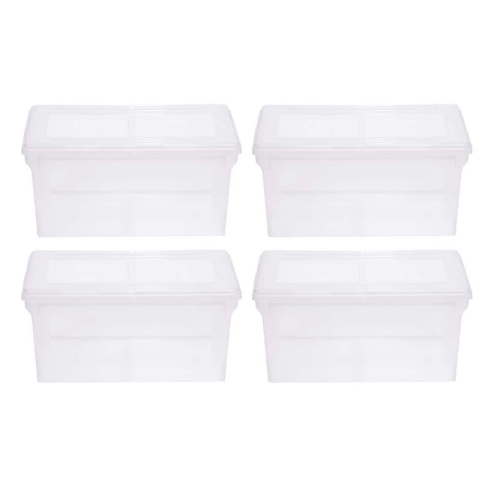 11 Gal. Lockable Plastic Storage Box in Clear with Sturdy Blue Lid and  Buckles (4-Pack)