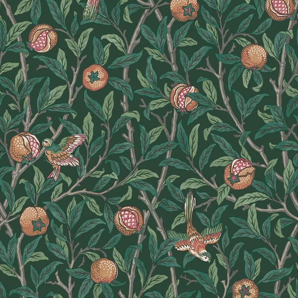 William Morris at Home Bird & Pomegranate Deep Green Wallpaper
