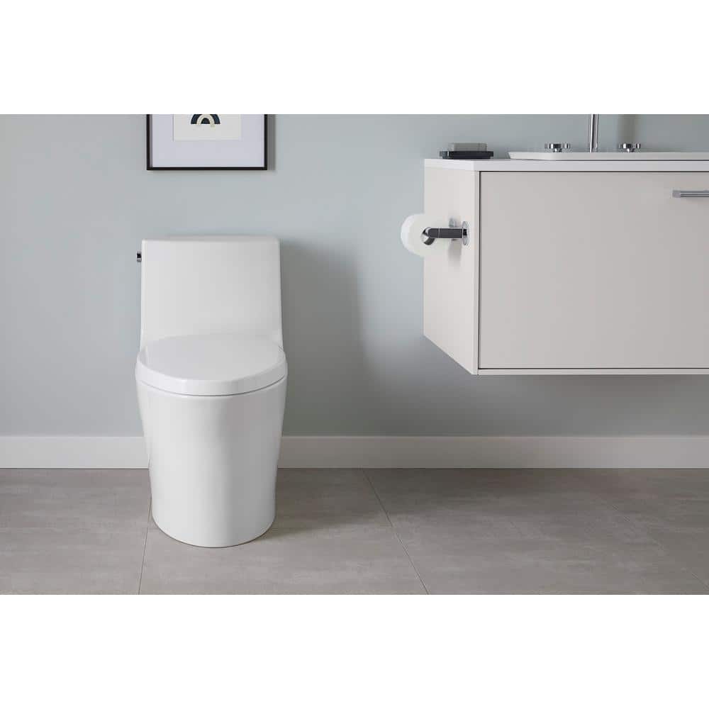 Veil White Polished Elongated Dual-Flush Free Standing Toilet
