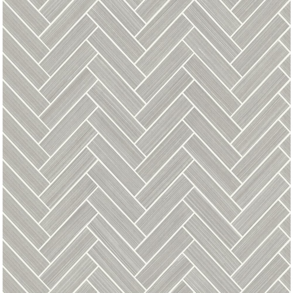30.75 sq. ft. Warm Stone & Metallic Pearl Herringbone Inlay Vinyl Peel and Stick Wallpaper Roll
