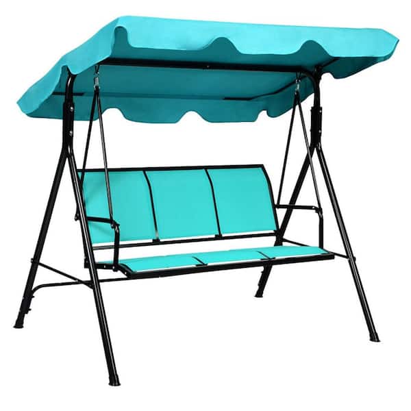 Mondawe Brown 3-Person Metal Patio Swing Chair Yard Glider Porch Swing Chair with Adjustable Canopy
