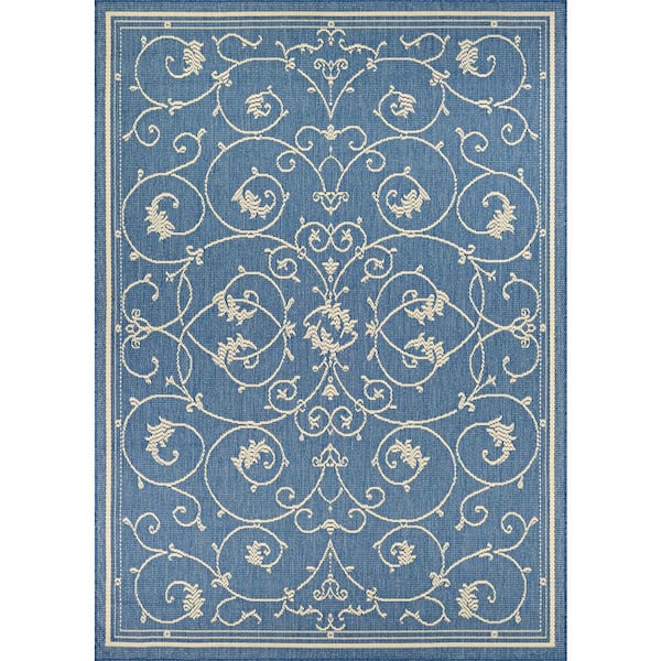 Recife Veranda Ivory-Blue 8 ft. x 11 ft. Flatwoven Floral Rectangle Indoor/Outdoor Area Rug