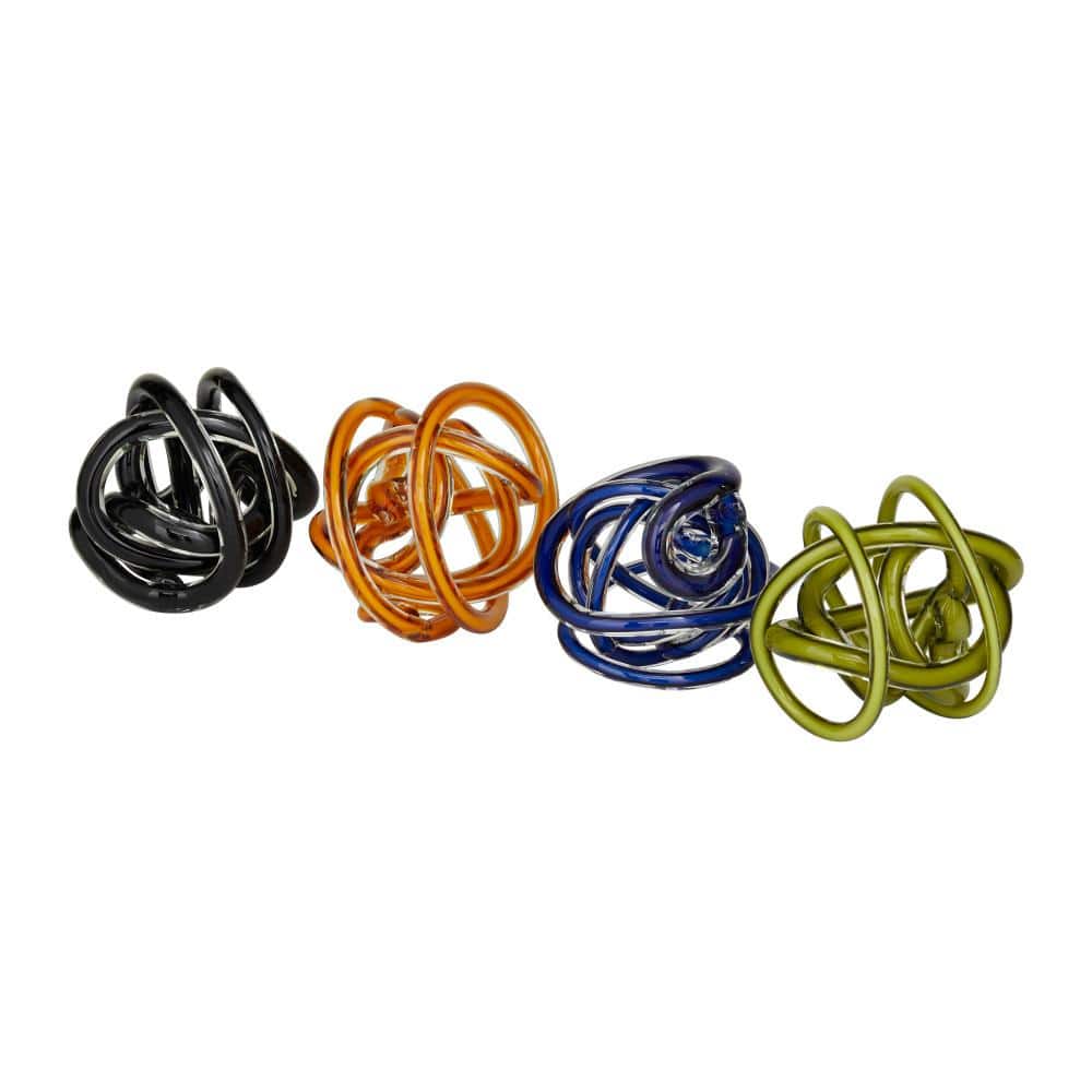 Set of 4 Multicolor Glass Abstract Decorative Sculptures