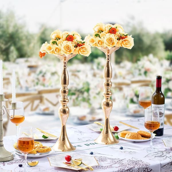 VEVOR 24-pieces 50 cm 19.7 in. Tall Wedding Flower Vase Metal Wedding Centerpiece Gold Floral Arrangement Rack Steel Round HLHPZTK50CM2XNEDIV0