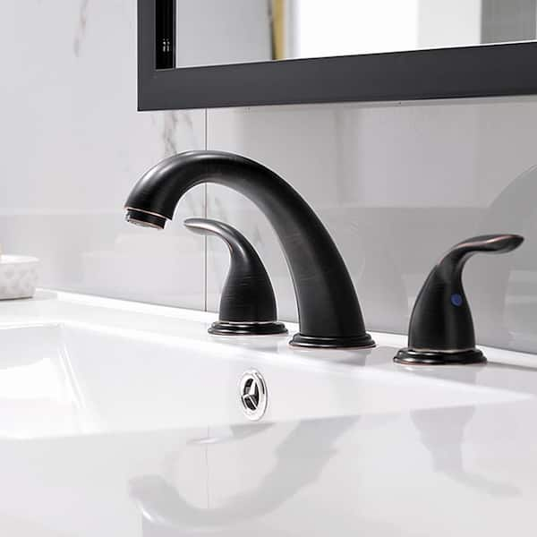 Phiestina 2 Handle 8 in. Oil Rubbed Bronze Widespread Bathroom Faucet with Pop Up Drain and Valve