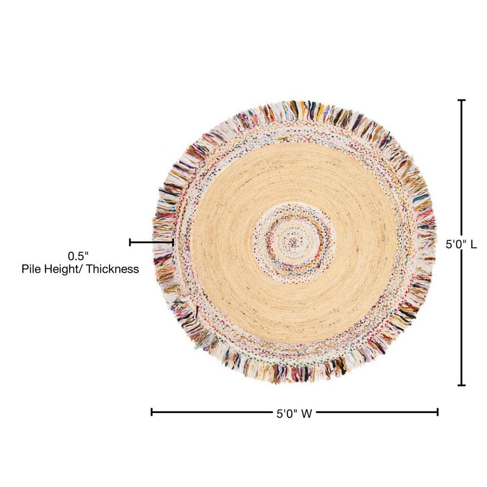 Ivory and Light Beige Round Cotton Area Rug