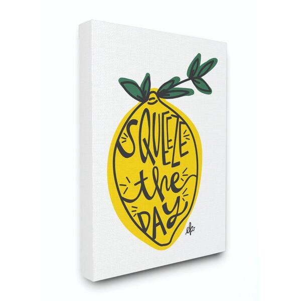 Stupell Industries 36 in. x 48 in. "Squeeze The Day Lemon Graphic Yellow and Green Illustration" by Erin Barrett Canvas Wall Art