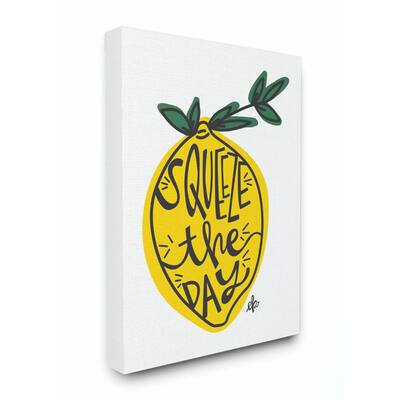 36 in. x 48 in. "Squeeze The Day Lemon Graphic Yellow and Green Illustration" by Erin Barrett Canvas Wall Art