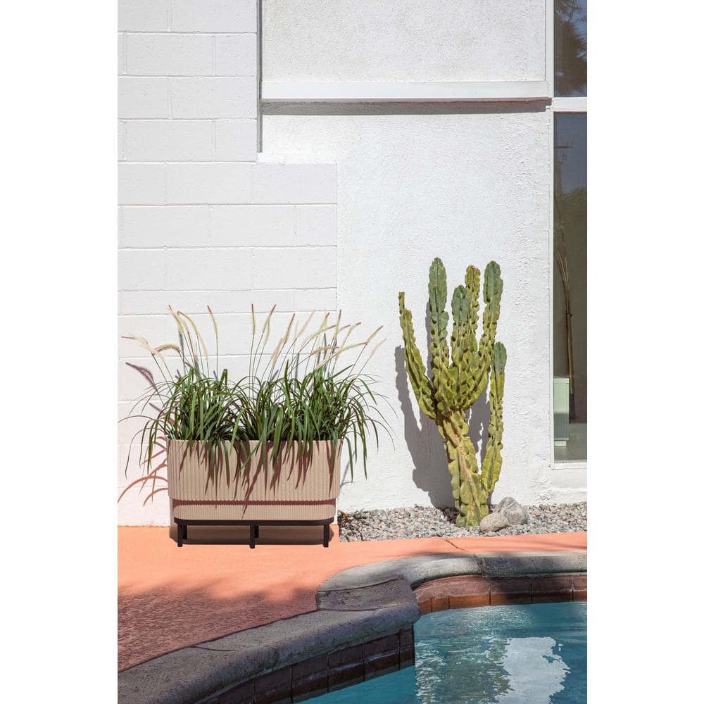 Sandstone and Black 30" Raised Planter with Acacia Wood Stand
