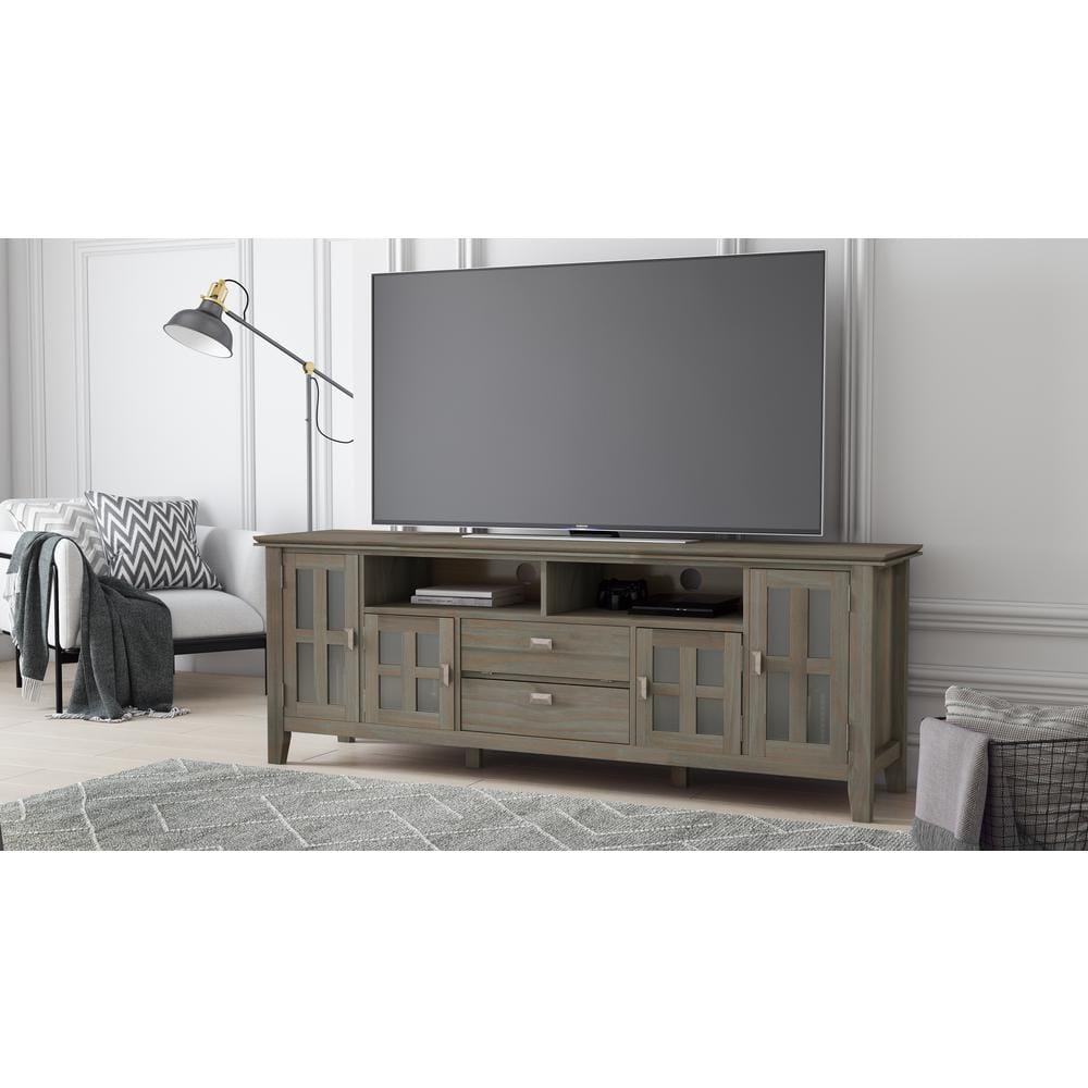 Artisan Distressed Grey Solid Wood 72" TV Media Stand with Cabinet