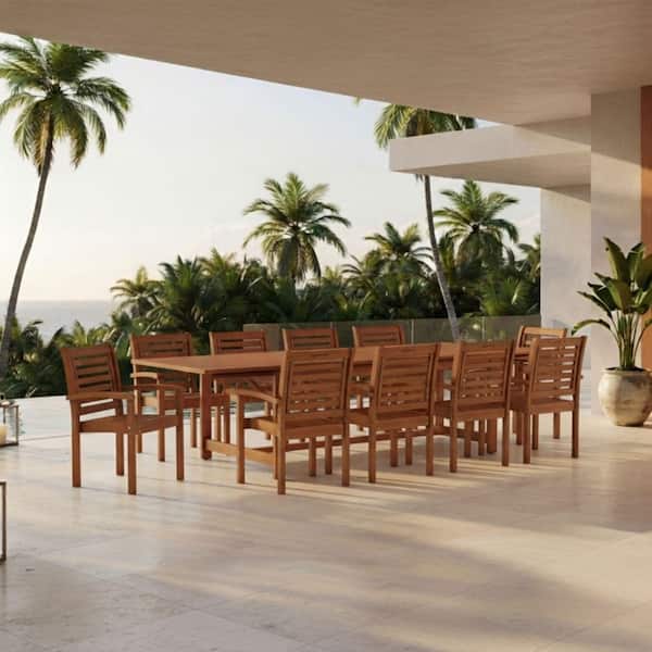 Turner 11-Piece Eucalyptus Extendable Rectangular Patio Dining Set