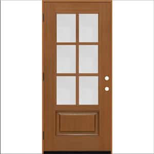 Regency 32 in. x 80 in. 3/4-6 Lite Clear Glass RHOS Autumn Wheat Stain Fiberglass Prehung Front Door