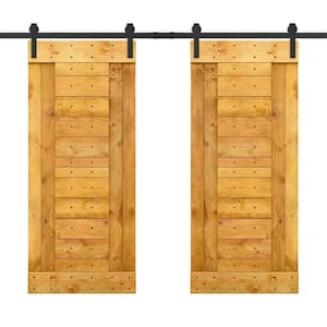 60 in. x 84 in. Colonial Maple Stained DIY Knotty Pine Wood Interior Double Sliding Barn Door with Hardware Kit