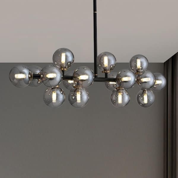 FANNEHONNE 47 in. 10-Light Chrome Crystal Kitchen Island Rectangular Dining Room Chandelier