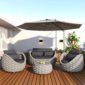 Gray 4-Piece Aluminum Outdoor Patio Conversation Sets Outdoor Sofa Sets with Dark Gray Cushions