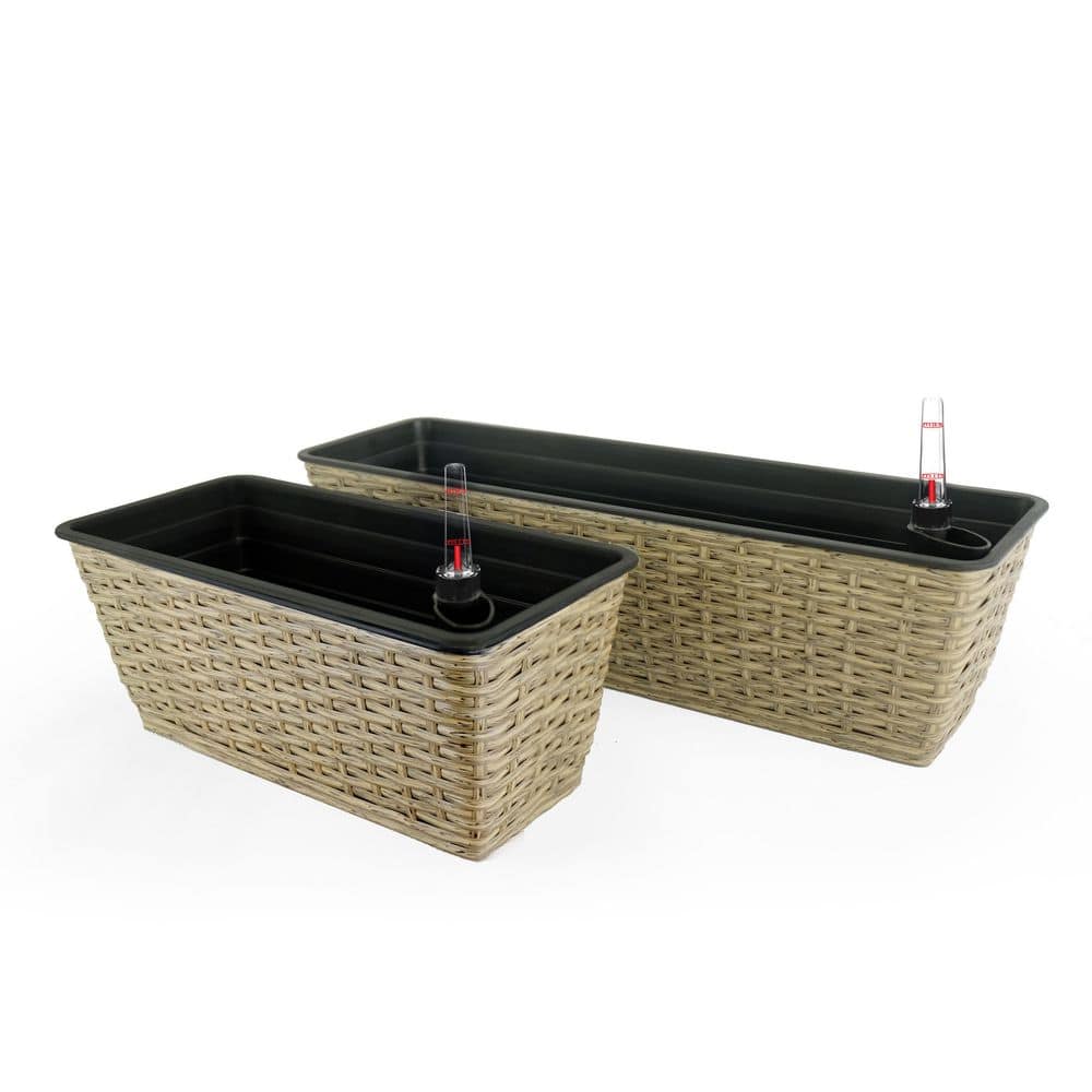 2-Pack Smart Self-Watering Rectangle Hand Woven Wicker Plastic Planter for Indoor and Outdoor, Brown price history on PriceWatchPro