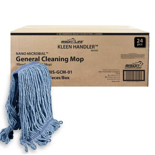 Commercial Flat Wet Mop Heavy-Duty Cotton Mop Head Replacement, Looped End String in Blue (24-Pack)