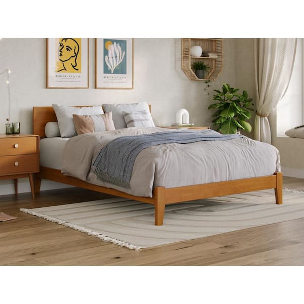 AFI Orlando Light Toffee Natural Bronze Solid Wood Frame Full Low Profile Platform Bed