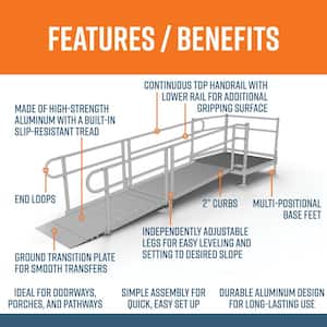 PATHWAY 10 ft. Straight Aluminum Wheelchair Ramp Kit with Solid Surface Tread, 2-Line Handrails and 4 ft. Top Platform