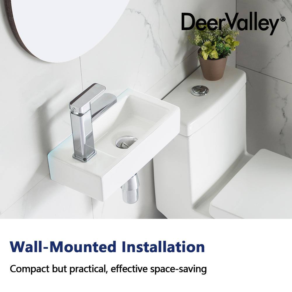 White Ceramic Rectangular Wall-Mount Bathroom Sink