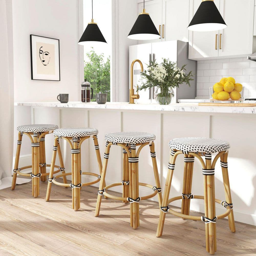 Mediterranean Coastal Bistro Black and White Acrylic Counter Stool