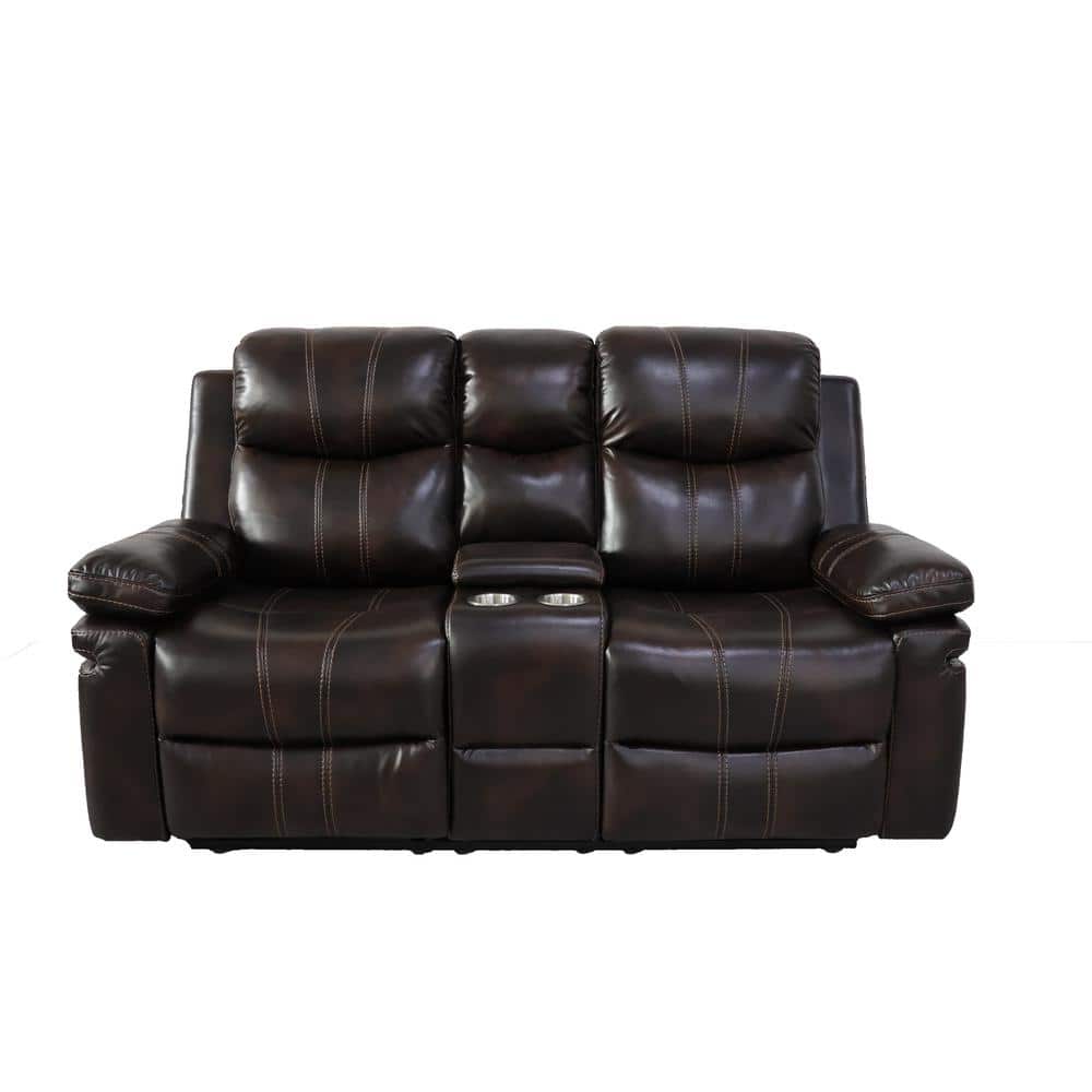 Brown Faux Leather Sectional with Storage and Pillow-top Arm