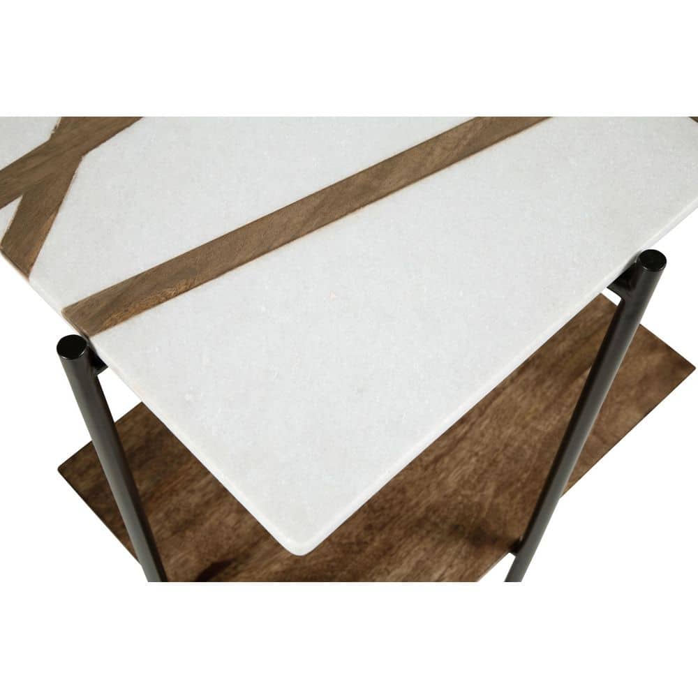 Braxmore Rectangular Black and White Marble Wood Accent Table