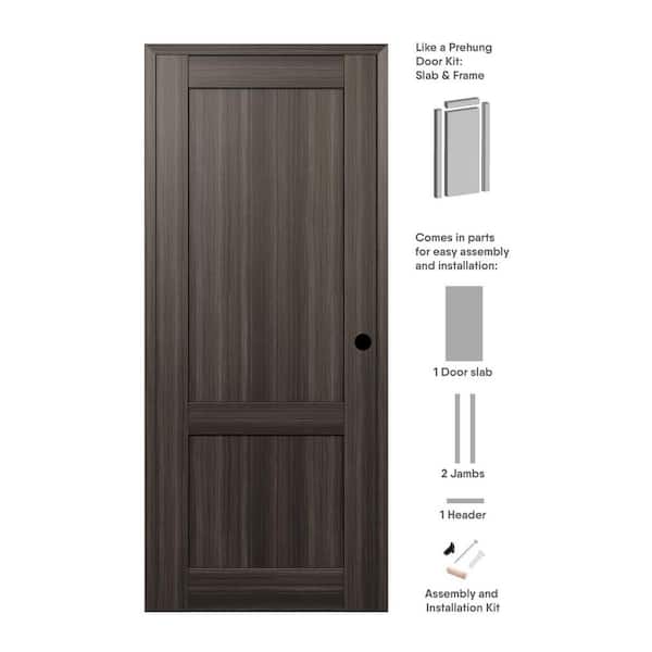 Belldinni 2-Pane Shaker 32 in. x 84 in. Left-Hand Gray Oak Composite Solid Core DIY-Friendly Single Prehung Interior Door