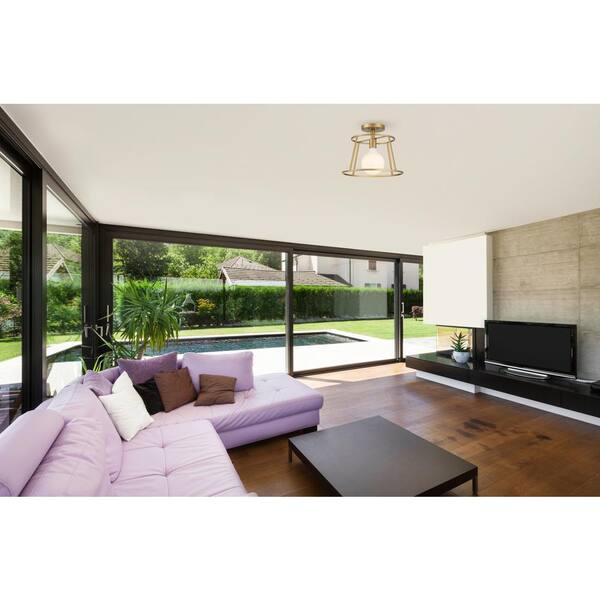 Hampton Bay Rustin 13 in. 1-Light Vintage Gold Round Open