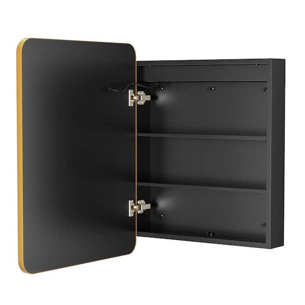 24 in. x 30 in. Gold Bathroom Medicine Cabinett with Mirror, Recessed or Surface Lighted Medicine Cabinet