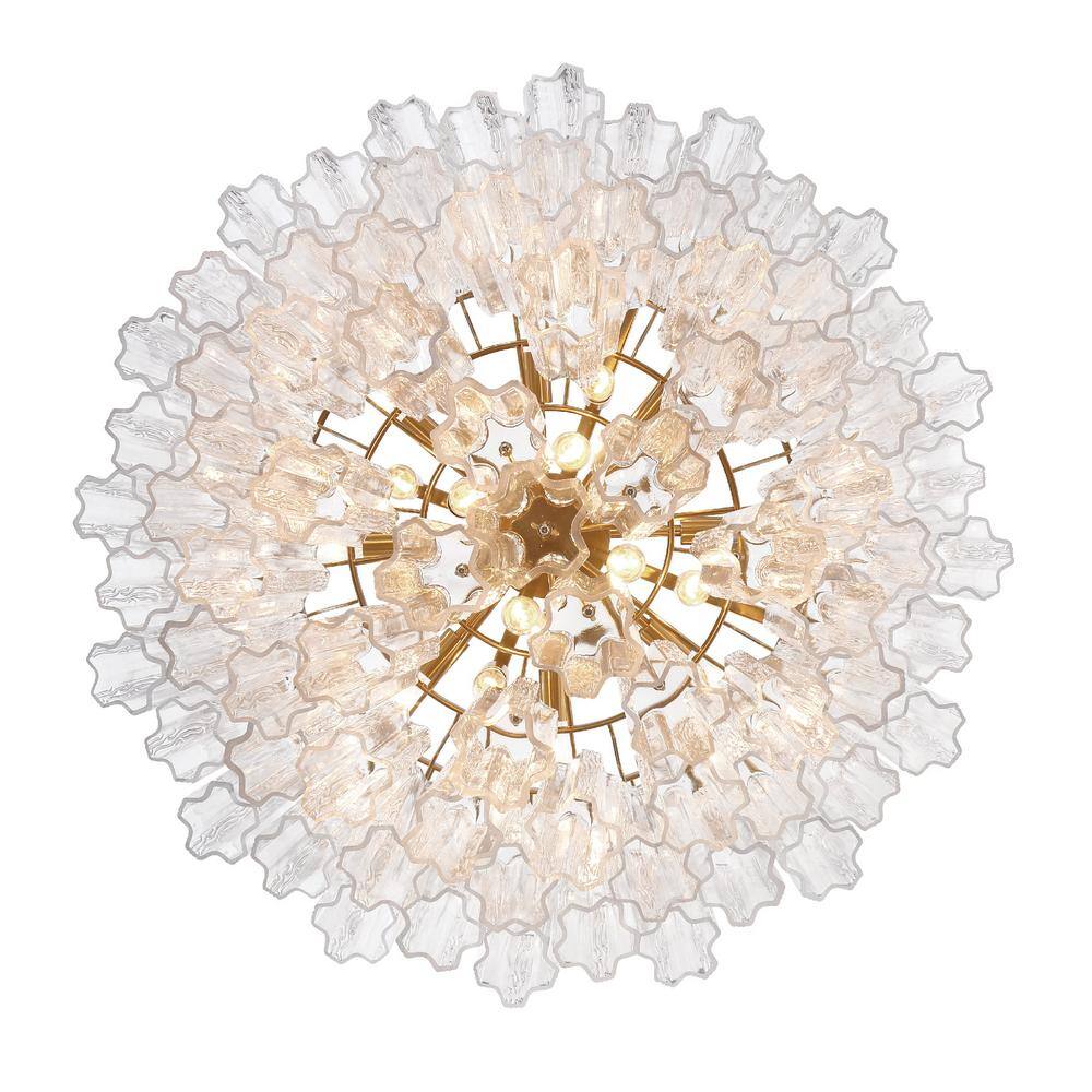 Aged Brass and Clear Glass 16-Light Chandelier