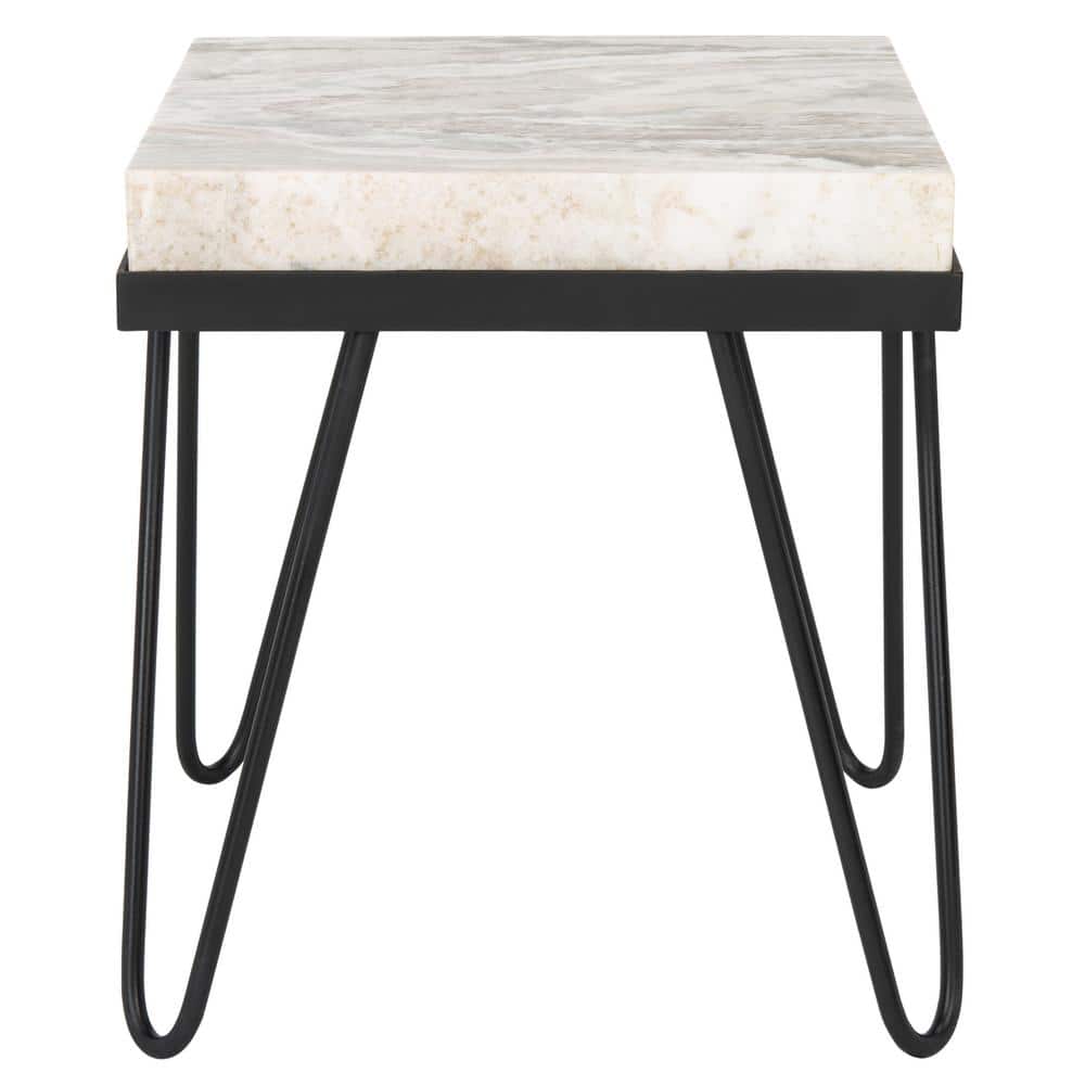 Jada Multi Grey Stone Top Accent Table with Black Hairpin Legs