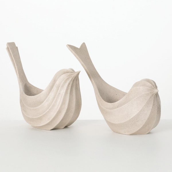 SULLIVANS Ivory 14 in. x 10 in. Resin Sculptured Resin Bird Planter Set of 2