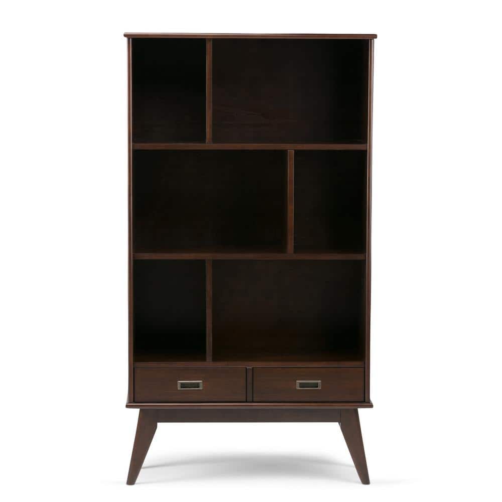 Mid-Century Modern Medium Auburn Brown Solid Wood Bookcase