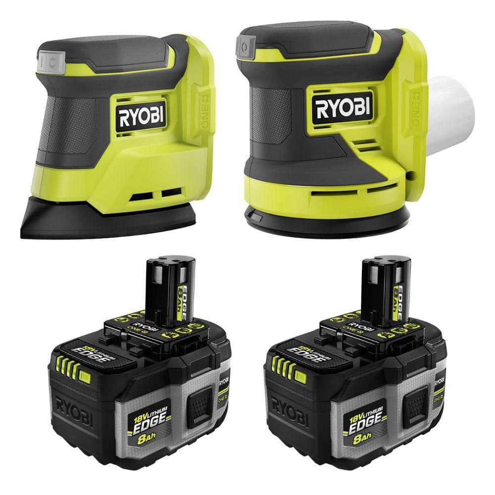 Ryobi ONE+ 18V Cordless 2-Tool Combo Kit w/ RO Sander & Corner Cat Sander w/ ONE+ 18V 8.0 Ah Lithium-Ion EDGE Battery (2PK)