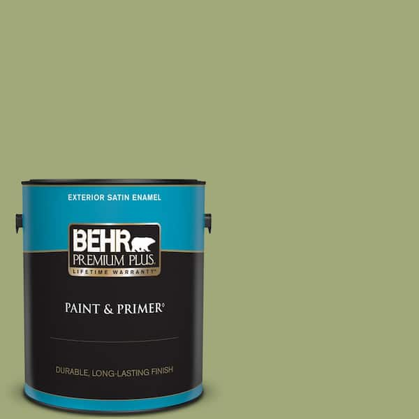 BEHR PREMIUM PLUS 1 gal. #T18-16 Nurturing Satin Enamel Exterior Paint & Primer