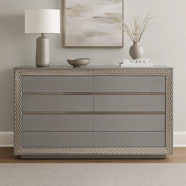 Vino Gray and Silver 6 Drawer 61 in. Dresser without Mirror