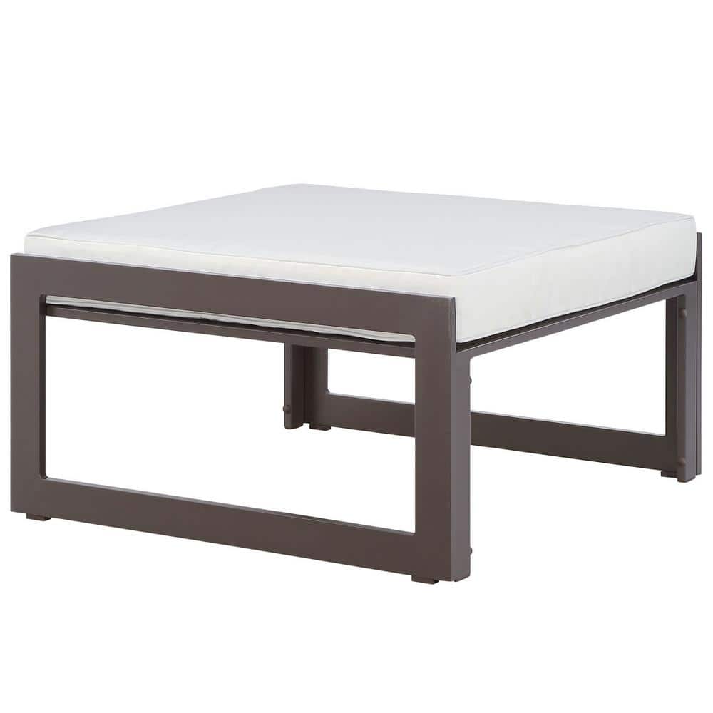 Fortuna Brown and White Aluminum Outdoor Patio Ottoman