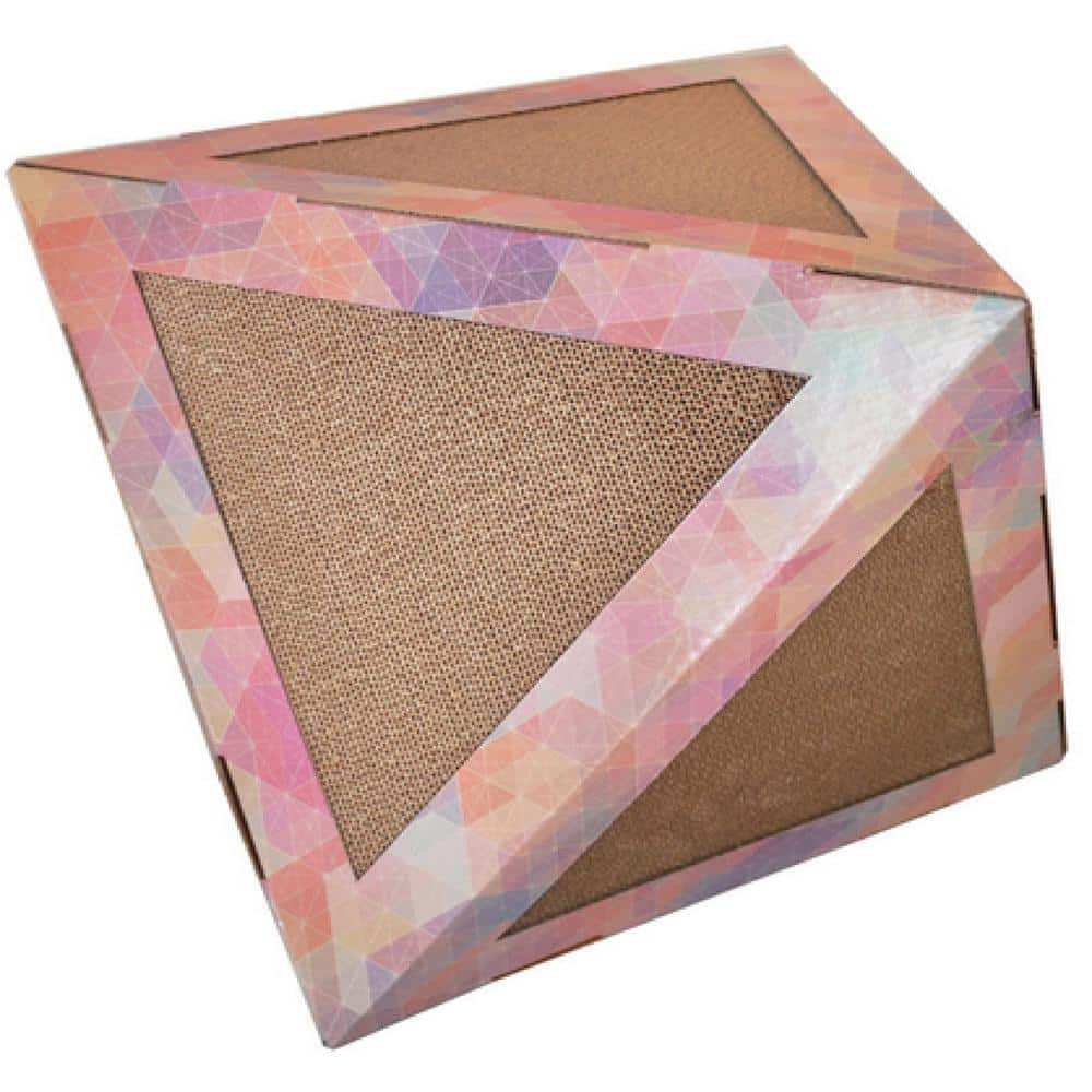 PET LIFE Pink Pattern Triangular Ultra Premium Collapsible Puzzle Pet Cat Scratcher House