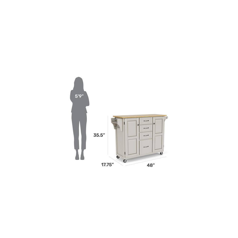 White and Natural Wood Kitchen Cart with Storage