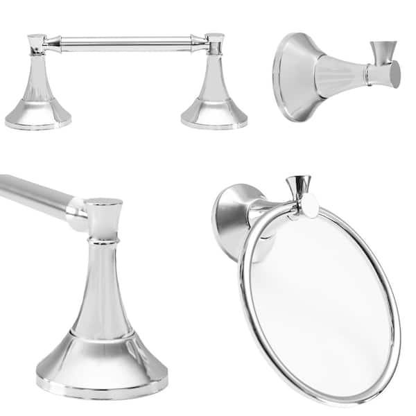 Banbury 4-Piece Bath Hardware Set with 24 in. Towel Bar, Paper Holder, Towel Ring, and Robe Hook in Chrome Banbury 4-Piece Bath Hardware Set with 24 in. Towel Bar, Paper Holder, Towel Ring, and Robe Hook in Chrome
