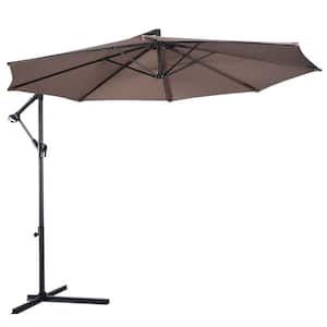 10 ft. Steel Cantilever Tilt Patio Umbrella in Tan with Stand