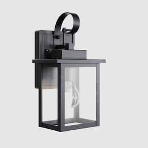 Hawaii 12 in. H 1-Bulb Black Hardwired Outdoor Wall Lantern Sconce with Dusk to Dawn With LED Bulb